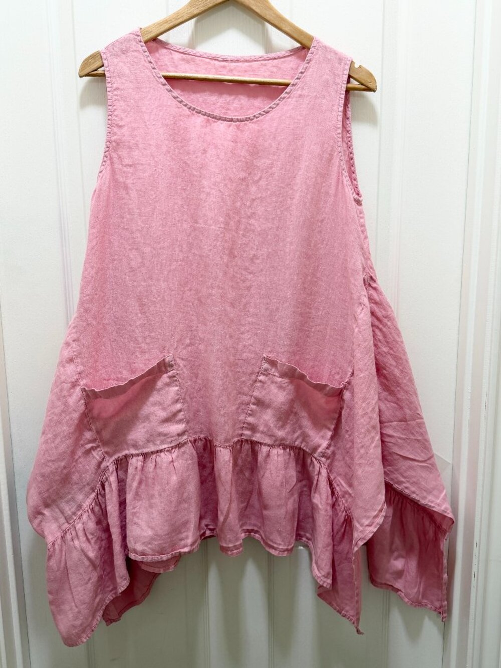 Match Point Women's 100% Linen Oversized Sleeveless Tunic Top Size S Flowy‎ Boho